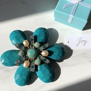Erica Lyons Turquoise Blue Gold Butterfly Inspired Brooch with Crystal Accents
